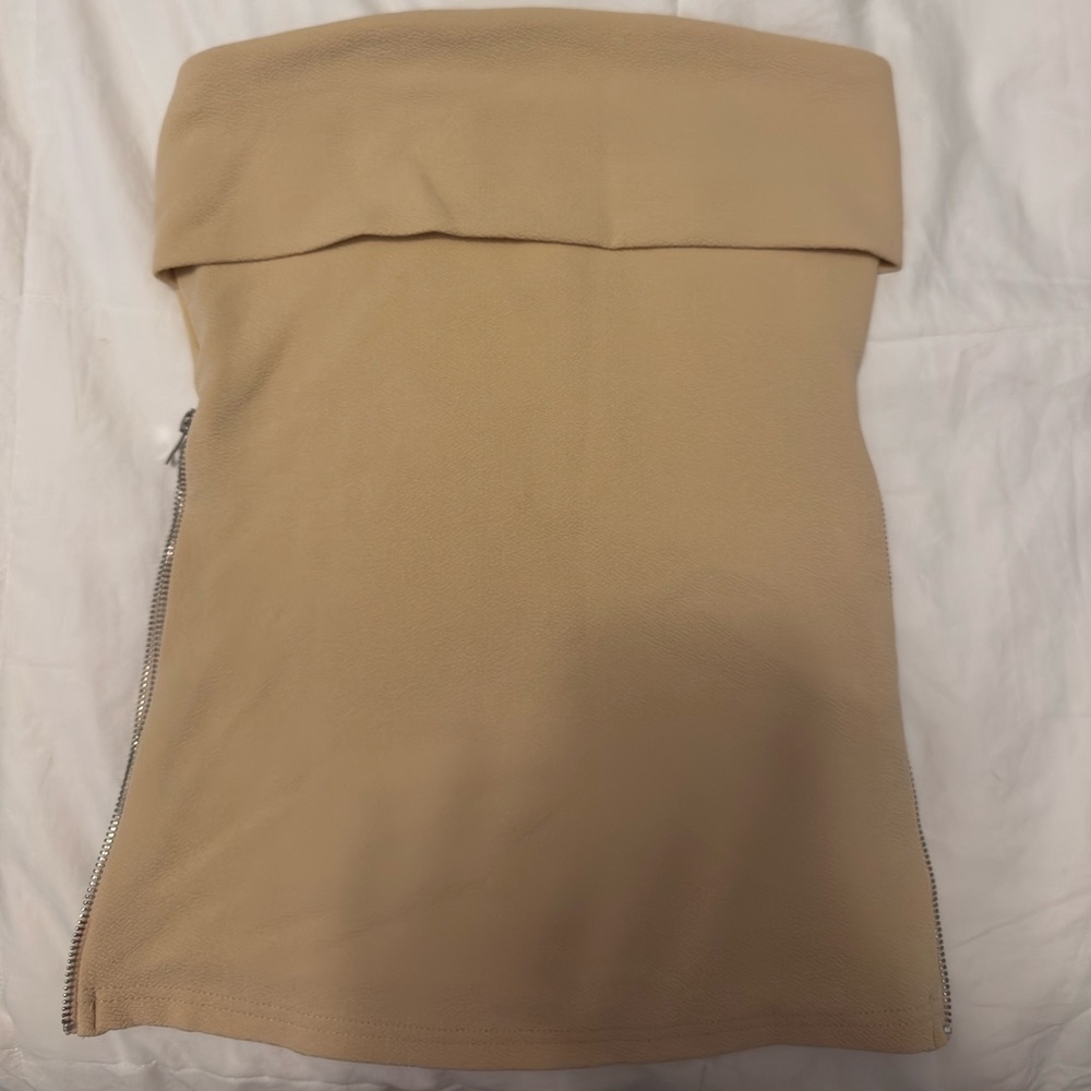 Amazon Tan Strapless Top with Silver Zipper